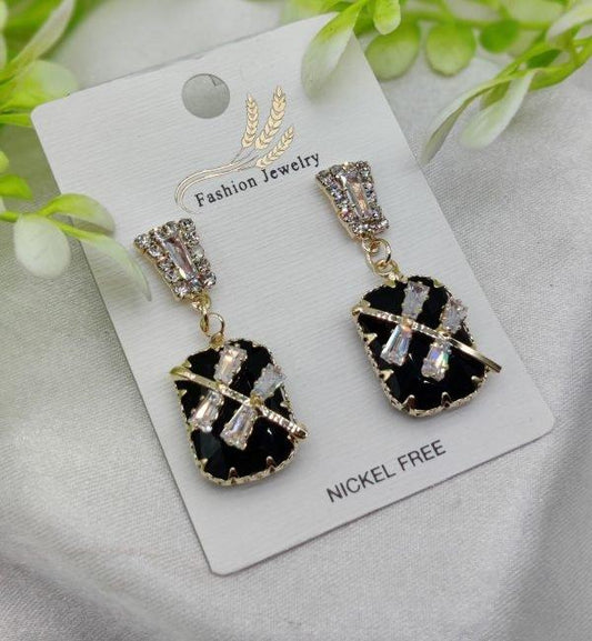 Imported Elegant Black Crystal Earrings With Sparkling Rhinestone Accents - Mega Bazzar Pk
