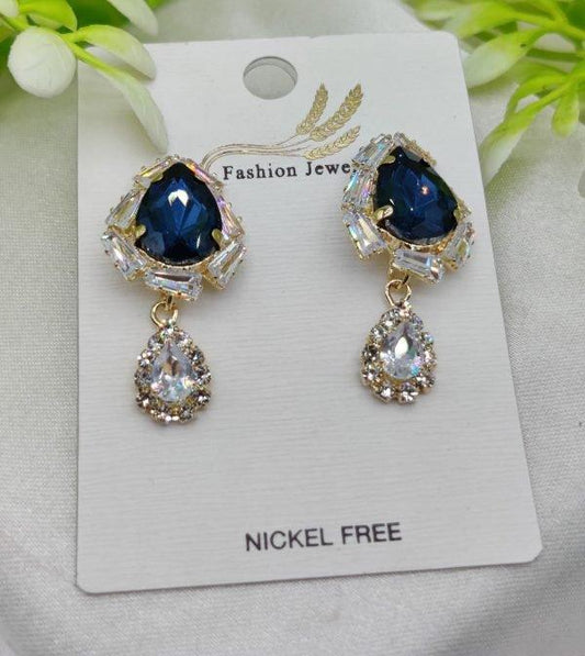 Imported Elegant Royal Blue Drop Earrings With Crystal Accents - Mega Bazzar Pk