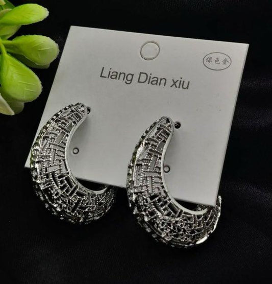 mported Exquisite Antique - style Crescent Hoop Earrings - Mega Bazzar Pk