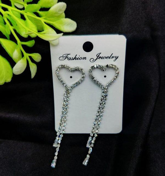 Imported Heart Drop Long Earrings - Mega Bazzar Pk