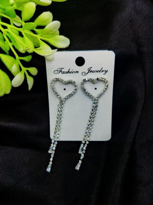 Imported Heart Drop Long Earrings - Mega Bazzar Pk