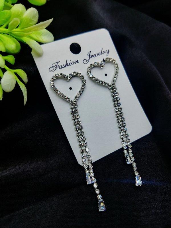 Imported Heart Drop Long Earrings - Mega Bazzar Pk