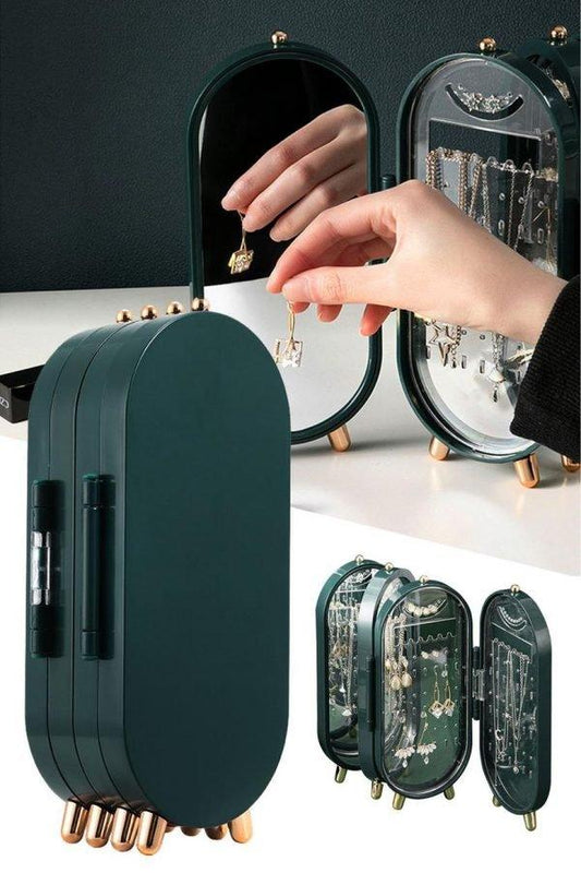 Screen Folding Jewelry Box | Jewelry Cabinet Organizer With Mirror - Mega Bazzar Pk