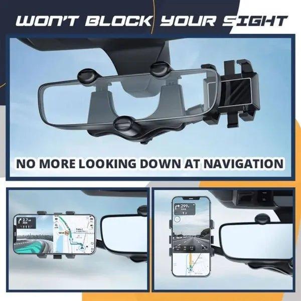 Spin Mirror Mobile Holder | Rearview Mirror Phone Holder For Car - Mega Bazzar Pk