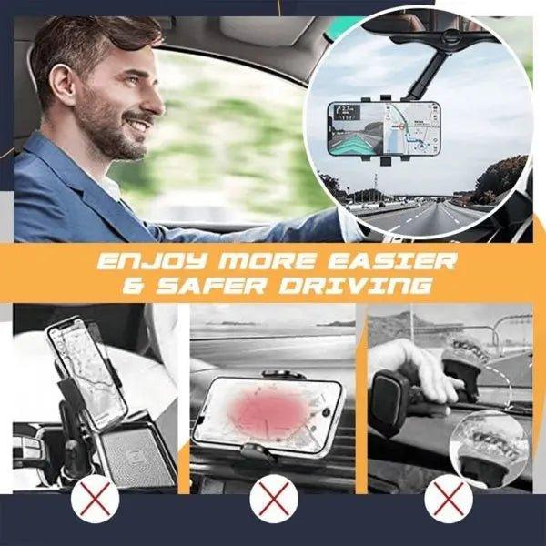 Spin Mirror Mobile Holder | Rearview Mirror Phone Holder For Car - Mega Bazzar Pk